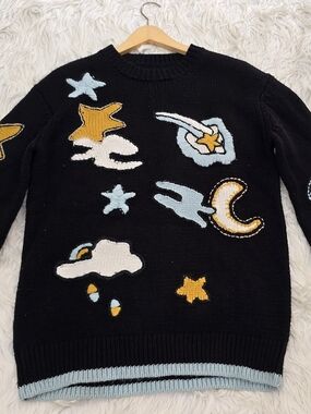 COACH 1941 Celestial Star Moon Intarsia Knit Wool Sweater Black Size M 26567